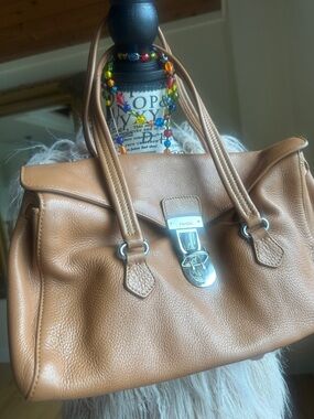 Prada Cognac Brown Leather Briefcase with Silver Hardware